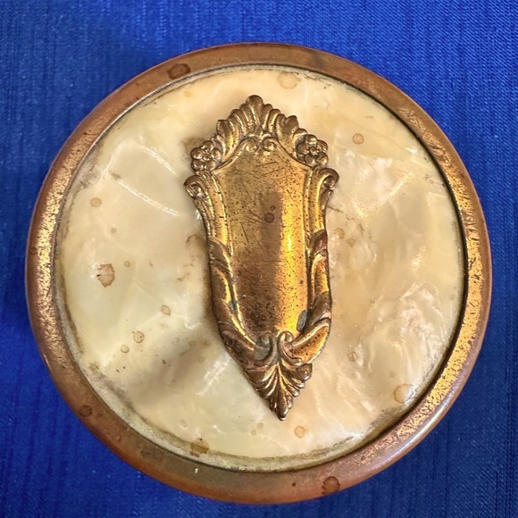 Vintage Glass Vanity Jar with Celluloid & Brass Top - Picture 1 of 6